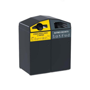 https://www.techni-contact.site/ressources/images/produits/merchandising/poubelle-2-conteneurs-de-tri-selectif-en-acier-bacs-roulants-en-plastique-2x-120-a-340l-portes-frontales-l1140-a-1420-x-p713-a-1008-x-h1369-a-1519-mm-gris-anthracite-41556432-1.jpg - Acier - Capacité : 2 x 120L à 340L - Fixation au sol - Anthracite mat texturé RAL 7016