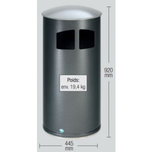 Poubelle en tôle d'acier - Capacité : 75 L - Dimensions : H.920 x Ø 445 mm - Finition : Acier galvanisé