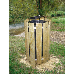 Poubelle ronde en bois 100 litres -  Hauteur : 900 mm - Capacité : 100 litres  - A sceller