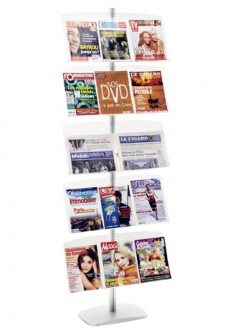 Présentoir magazines simple face - 5 tablettes - Piètement aluminium - Dimensions (LxHxP) 690 x 2000 x 500 mm