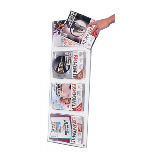 Présentoir mural magazine 4 cases - Plexiglas cristal - Dimensions: 35 X 100 cm - 4 cases de 25 cm de hauteur