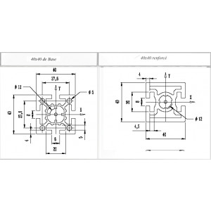 Profilé aluminium 40x40 - Prs 11 401, 11 402