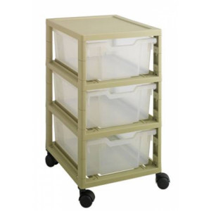 Rangement scolaire mobile 3 bacs - 3 bacs - structure en ABS beige - sur roulettes
