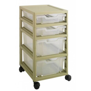 Rangement scolaire mobile 4 bacs - 4 bacs - structure en ABS beige - sur roulettes