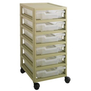 Rangement scolaire mobile 6 bacs - 6 bacs - structure en ABS beige - sur roulettes