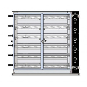 Rôtissoire verticale gaz à radiants moteur à droite  - Capacité : 6 poulets - Broches : 4 à 8 - Puissance : 25.8 à 51.6 kw