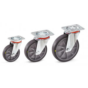 https://www.techni-contact.site/ressources/images/produits/merchandising/roues-pivotantes-tpe-esd-74582318-1.jpg - Armature en tôle d'acier galvanisée - Ø 125, 160 ou 200 mm - Roue à bandage TPE-ESD