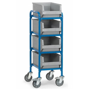 https://www.techni-contact.site/ressources/images/produits/merchandising/servante-d-atelier-pour-bacs-plastiques-17772549-1.jpg - Charge : 250 Kg - 4 plateaux en mélaminé - 4 ou 8 bacs plastiques