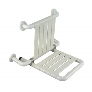 https://www.techni-contact.site/ressources/images/produits/merchandising/siege-de-douche-avec-dossier-21222373-1.jpg - Acier inox peint epoxy blanc - Capacité charge : 200 kg - Fixé au mur 