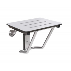 https://www.techni-contact.site/ressources/images/produits/merchandising/siege-de-douche-pliant-avec-pied-au-mur-14319267-1.jpg - Acier inoxydable - Charge maximale : 200 kg - Fixation murale