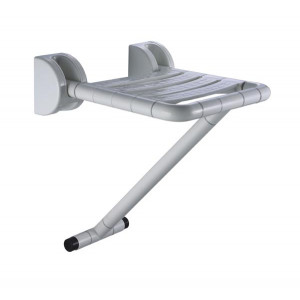 https://www.techni-contact.site/ressources/images/produits/merchandising/siege-de-douche-rabattable-avec-pied-au-sol-92436425-1.jpg - Acier inox peint epoxy blanc - Capacité maximale : 120 kg - 