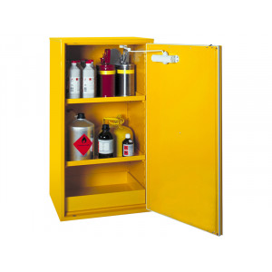 Stockage : armoire pour produits dangereux - 1 porte - Armoire sécurisée - Dim. (H x L x P) : 110 x 60 x 52 cm - Poids 85 kg - Volume de stockage : 70L - Rétention totale : 40L