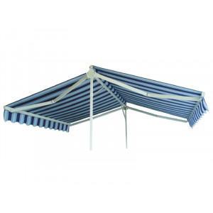 Store banne double pente - Largeur : 2410, 3570 ou 4750 mm - Avancée : 2 x 1500 mm ou 2 x 2000 mm