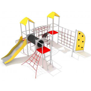 Structure de jeu 3 tours 1 toboggan - Hauteur de chute : 195 cm - Dimensions (L x l x H) : 678 x 472 x 322 cm