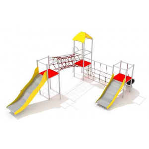 Structure pour enfant 2 toboggans - Hauteur de chute : 150 cm - Dimensions (Lx l x H) : 615 x 500 x 286 cm