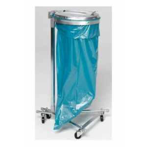 https://www.techni-contact.site/ressources/images/produits/merchandising/support-sac-poubelle-avec-couvercle-plastique-57144477-1.jpg - Capacité : 120 L - Acier galvanisé - Couvercle en plastique argent - Sur roulettes