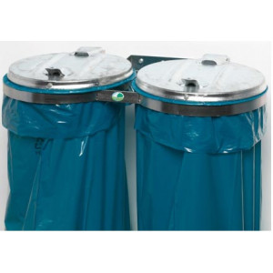https://www.techni-contact.site/ressources/images/produits/merchandising/support-sac-poubelle-double-galvanise-avec-couvercle-98314226-1.jpg - Capacité : 2 x 120 L - Support en acier galvanisé - Couvercle acier