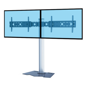 Support TV colonne pour 2 écrans 37 à 70 pouces - 3 modèles proposés : à base plate, à base fixe, à roulettes