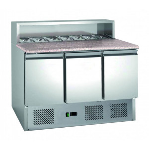 Table à pizza 3 portes réfrigération assistée -  3 portes GN 1/1 avec système de fermeture automatique 