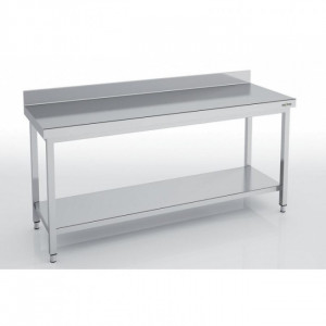 Table adossée en inox - Inox - Profondeur 700 -  Avec étagères -  Pieds réglables