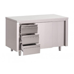 Table armoire en inox - Avec portes coulissantes