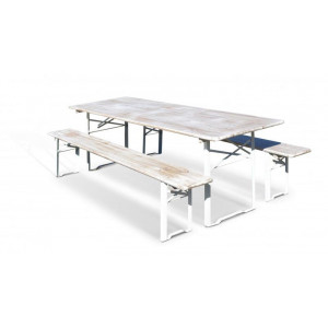 Table banc brasserie blanc vieilli - En pin massif - Finition blanc vieilli