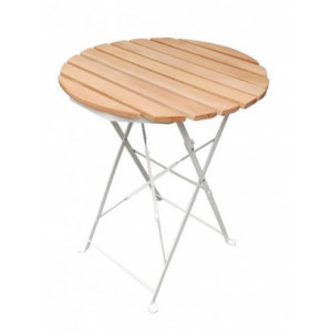 Table bistro pliante - Diamètre x Hauteur : 60 x 72 cm – Bois/acier – Blanc