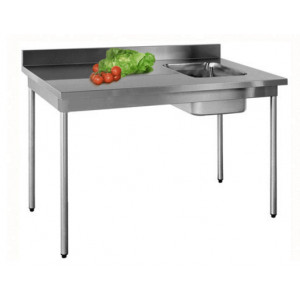 Table chef inox - Matière :  inox AISI 304L - Dim(L x l x H): 1200 x 700 x 900mm- Cuve : A droit - A gauche