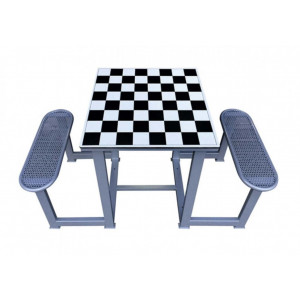 Table d’échecs extérieure avec 2 bancs en acier galvanisé - Table d'échecs pour usage extérieur