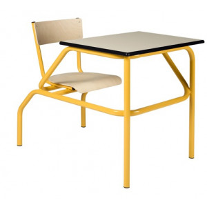 Table d'école à siège attenant - Tailles 4, 5, et 6 - mélaminé ou stratifié - Dimensions plateau : 70 x 50 ou 130 x 50 cm