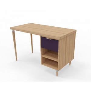 Table de bureau en bois  - Piètement hêtre massif - Panneau mélaminé de 19 mm  - patins plastiques