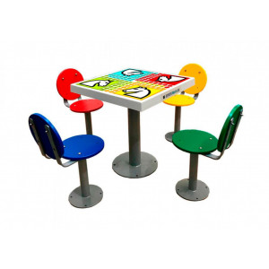 Table de jeu des petits chevaux d'extérieur  - Table avec dossier et 4 bancs