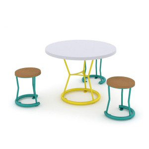 Table de pique-nique acier avec tabourets - Couleurs disponibles : nuancier RAL + Gris acier