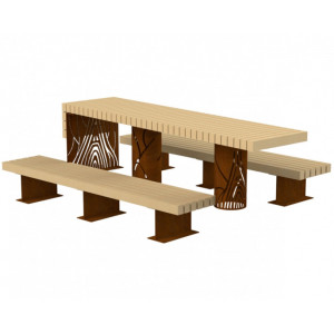 Table en acier et bois - Dimensions : L 3200 ou 2500 mm P 800 mm H 780 mm