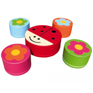 Table et Pouf Coccinelle Mousse - Dim : 60 x 25 cm (table) + 40 x 25 cm (bancs)