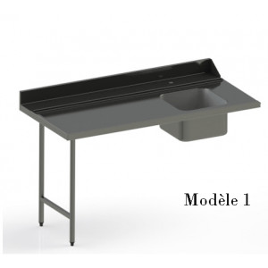 Table inox d'entrée - Matière :  inox AISI 304L - Cuve 400 x 400 x 250 mm - Longueur : 600 - 1100 mm- Largeur : 750 mm