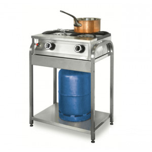 Table pour réchauds à gaz - Matière : Inox AISI 304L - Dim(L x l x H)  : 656 x 430 x 700 mm- Capacité : bouteille de gaz de 13 kg