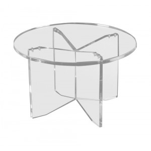 Table ronde piètement croix plexiglas - Plexiglas épaisseur 1,5 cm - Diamètre 60 cm - Hauteur 37 cm