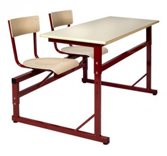 Table scolaire à siège attenant 2 places - Réglable en hauteur - Tailles 4, 5 et 6 - mélaminé ou stratifié - Dimensions plateau : 130 x 50 cm
