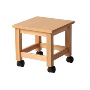 Tabouret bas mobile en bois - Bois hêtre massif - Panneau mélaminé - Roulettes en plastique