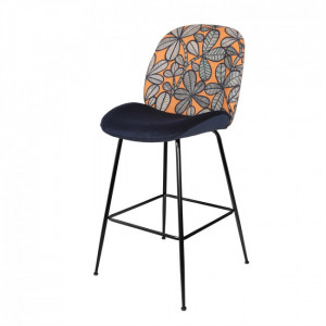 Tabouret de bar avec dossier à motifs - Tabouret de style contemporain en acier avec dossier en tissu à motifs géométriques