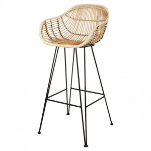 Tabouret en rotin - Tabouret de style scandinave fabriqué en acier et rotin naturel