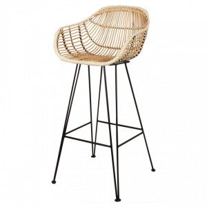 Tabouret en rotin - Tabouret de style scandinave fabriqué en acier et rotin naturel