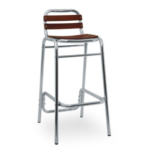 Tabouret haut en aluminium et bois - Dim  ( H x L x P ) :  100 x 42.50 x  58 cm - Matière dossier/ assise : Alu et bois