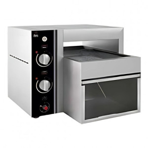https://www.techni-contact.site/ressources/images/produits/merchandising/toasteur-a-convoyeur-2800-w-77399377-1.jpg - Hauteur de passage : 260 mm - Capacité : 950 toasts / heure - Matière : inox - Puissance : 2800 W