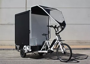 Triporteur cargo - Tricycle à assistance électrique de conception innovante avec base receveuse pour plateformes amovibles avec pieds rabattables pour équipements multiples.