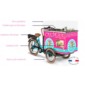 Location triporteur électrique pour vente ambulante de crêpes - Assistance électrique (250W) réglable avec fonction walk-assist