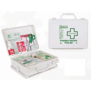 https://www.techni-contact.site/ressources/images/produits/merchandising/trousse-de-secours-pour-garagiste-13529772-1.jpg - Coffret en Polypro blanc - Métiers/ Ateliers Mécaniques et Maintenance - Livré avec support mural