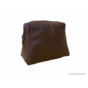 Trousse de toilette cuir pour voyage - Grande poche zippée - coloris marron