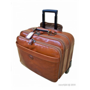 Valise de cabine cuir avec trolley - Dimension (L x l) : 44 x 35 cm - 2 grands compartiments